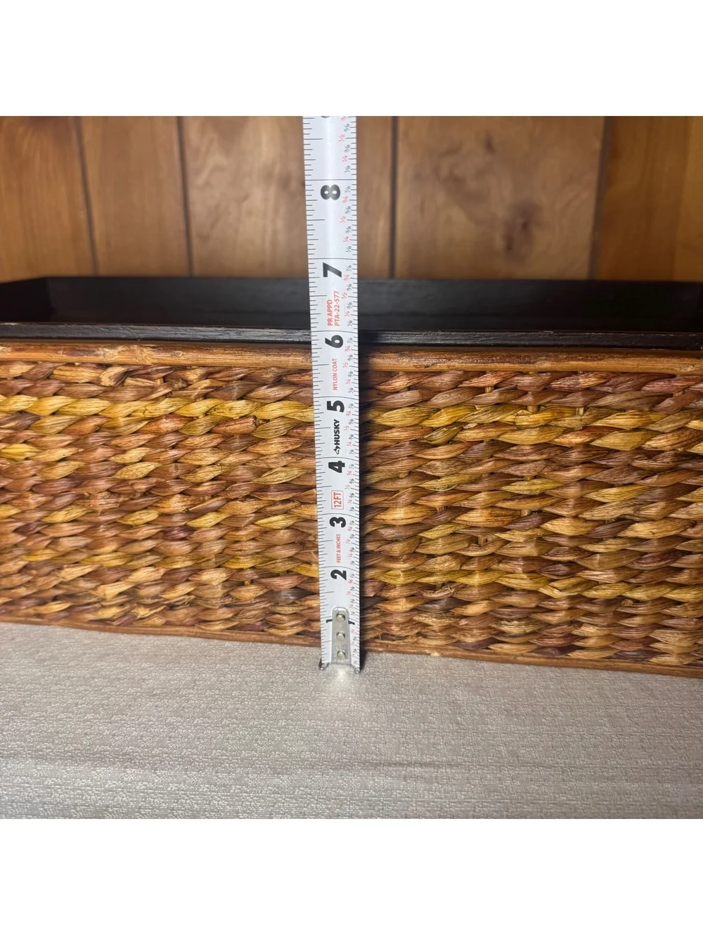 Vintage Woven Water Hyacinth Storage Basket Wood Organizer Bin 22x12x6